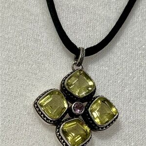 Lois Hill Sterling Silver 925 Lemon Quartz & Amethyst Statement Pendant Necklace
